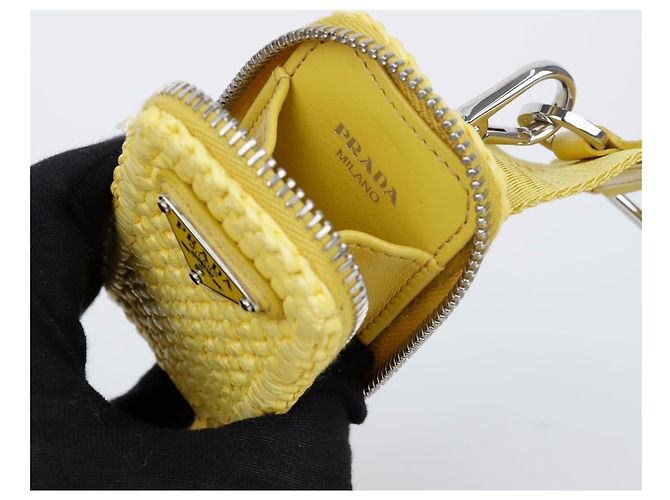 Prada Borsa Bandoliera Triangle in Rafia Gialla Giallo - vista 11
