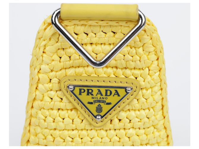 Prada Borsa Bandoliera Triangle in Rafia Gialla Giallo - vista 8
