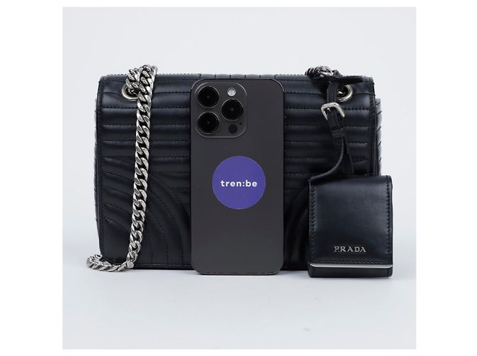 Prada Borsa a tracolla Diagram in pelle di vitello morbida nera - vista 12