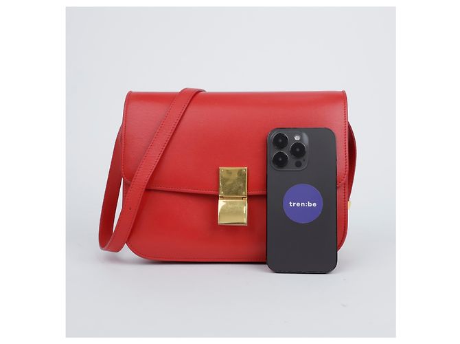 Céline Borsa a tracolla Classic Box in pelle rossa taglia Medium Rosso - vista 15