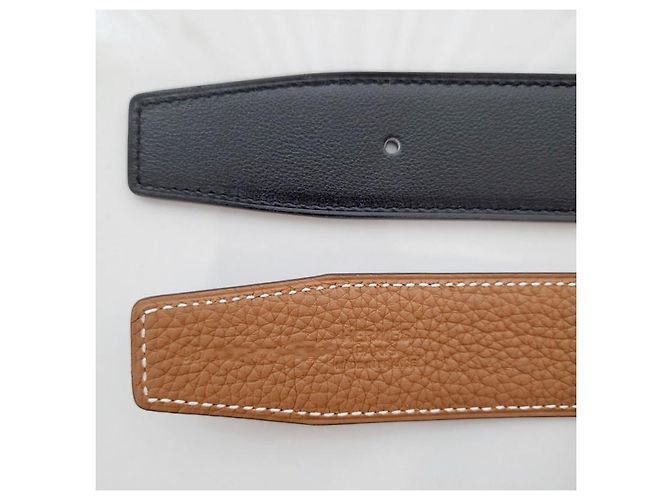 Hermès Buckle Reversible Black Gold Silver Matte Men's Leather Belt - view 11