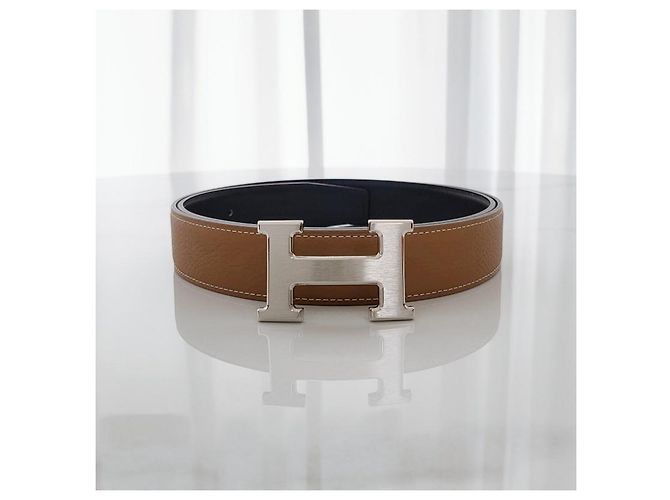 Hermès Buckle Reversible Black Gold Silver Matte Men's Leather Belt - view 7