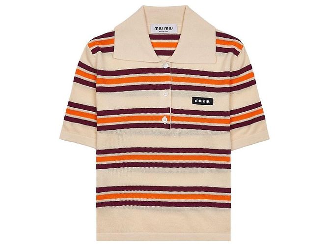 Miu Miu Polo de malha de seda e algodão Laranja - vista 10
