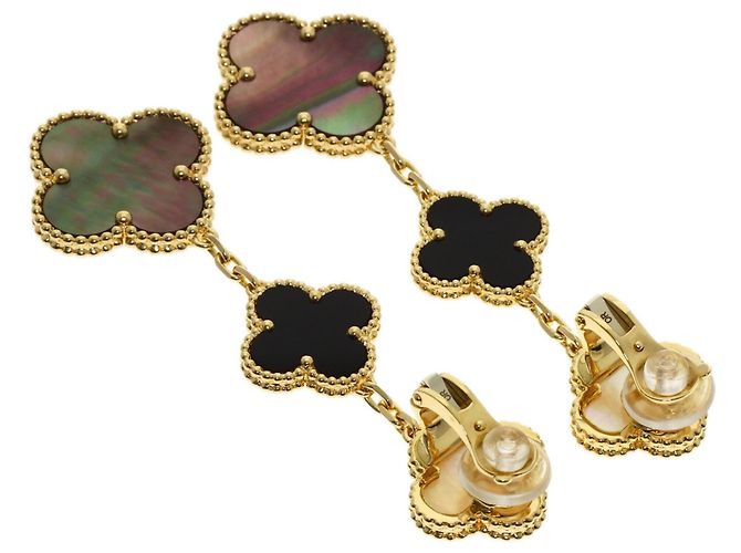 Pendientes Magic Alhambra 3-Motif de nácar y ónix de Van Cleef & Arpels - vista 2