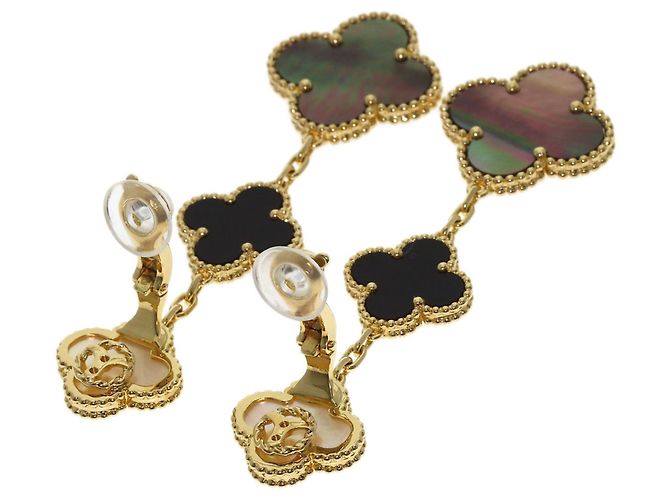 Pendientes Magic Alhambra 3-Motif de nácar y ónix de Van Cleef & Arpels - vista 3