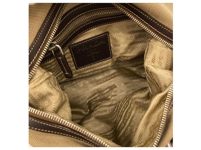 Borsa a mano in tela con logo Prada per donna Marrone - vista 5