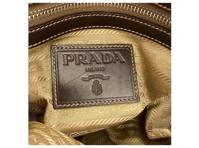 Borsa a mano in tela con logo Prada per donna Marrone - vista 6