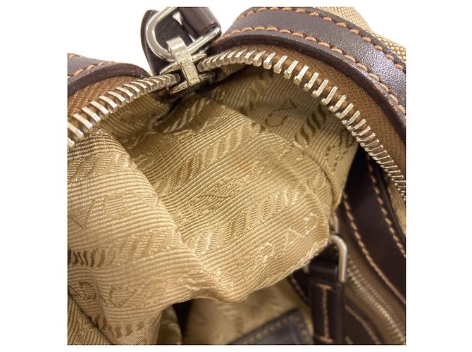 Borsa a mano in tela con logo Prada per donna Marrone - vista 8