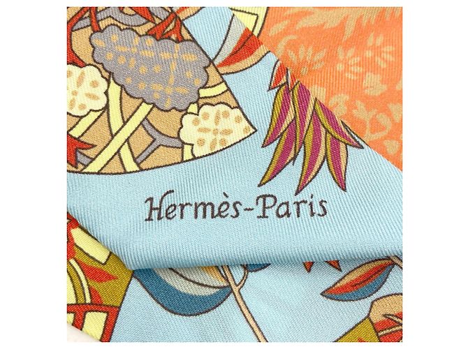 Hermès Pañuelo de seda Twilly Hermes Castaño Azul Naranja - vista 3