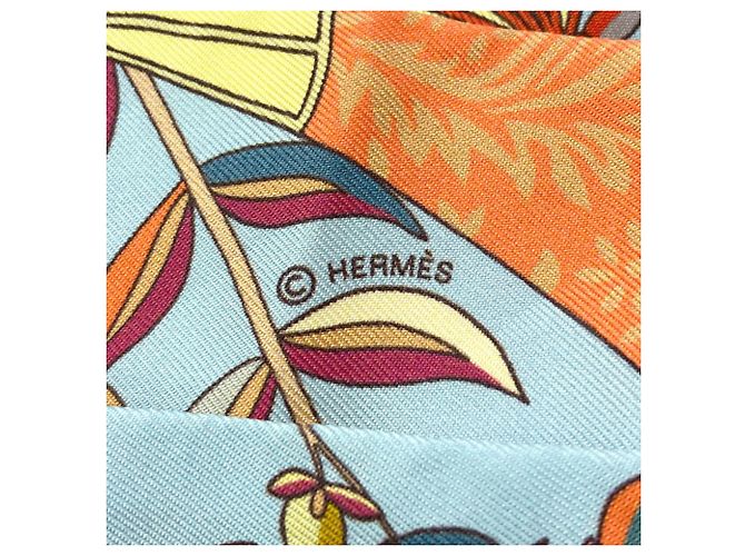 Hermès Pañuelo de seda Twilly Hermes Castaño Azul Naranja - vista 4