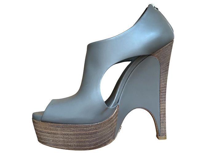 Gucci Clemence Sandali Zeppa Pelle Grigia Grigio - vista 2