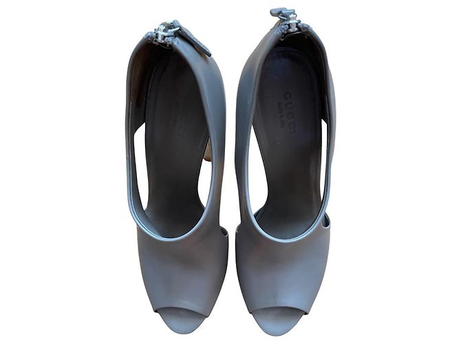 Gucci Clemence Sandali Zeppa Pelle Grigia Grigio - vista 5