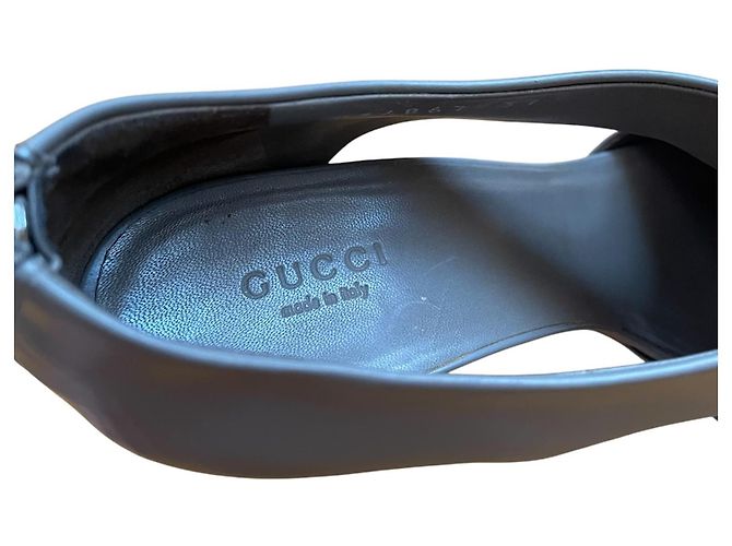 Gucci Clemence Sandali Zeppa Pelle Grigia Grigio - vista 6