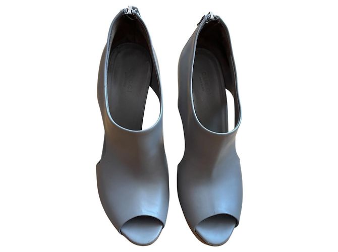 Gucci Clemence Sandali Zeppa Pelle Grigia Grigio - vista 9