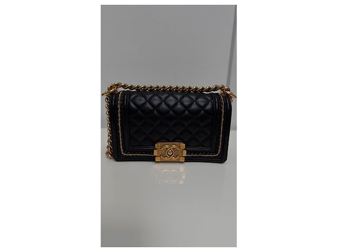 Borsa Chanel Boy Mini in Agnello Nero - vista 8