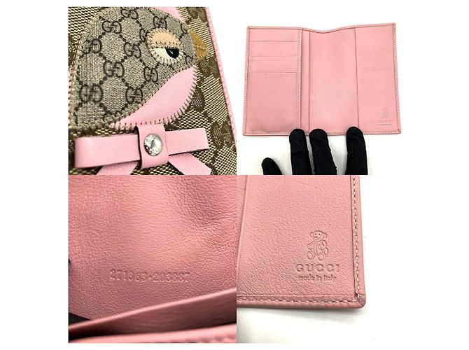 Porta-passaporte Gucci Papagallo GG Canvas Rosa Bege - vista 4