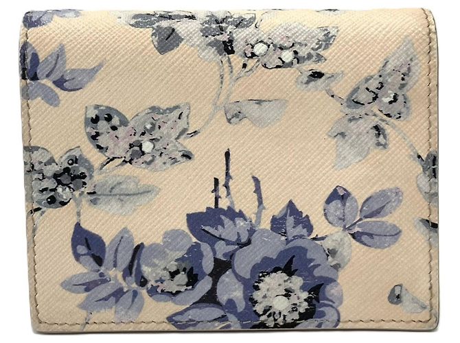 Prada Saffiano Leather Flower Print Triangle Bi-fold Wallet Beige Purple - view 2