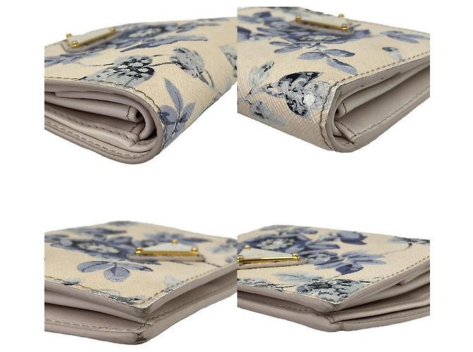 Prada Saffiano Leather Flower Print Triangle Bi-fold Wallet Beige Purple - view 3