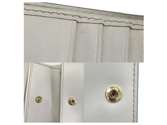 Prada Saffiano Leather Flower Print Triangle Bi-fold Wallet Beige Purple - view 6