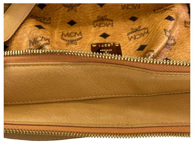 Borsa Tote MCM Logo in pelle marrone - vista 10