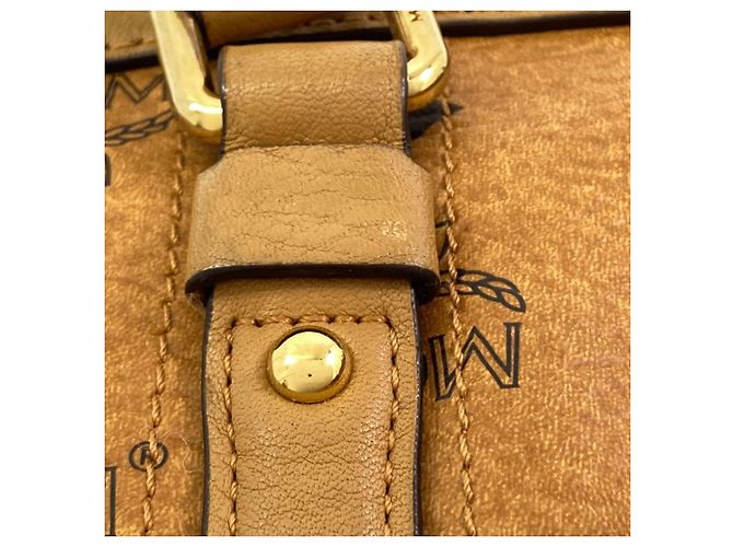 Borsa Tote MCM Logo in pelle marrone - vista 14