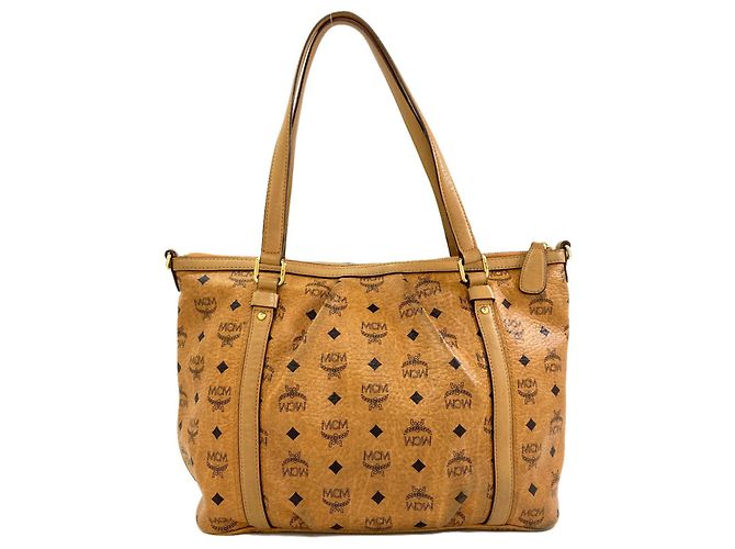 Borsa Tote MCM Logo in pelle marrone - vista 2