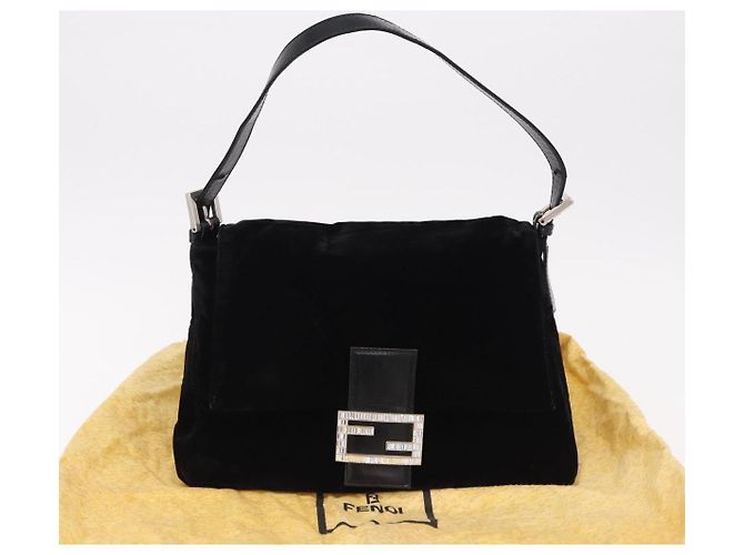 Borsa a Spalla FENDI Mamma Baguette Velluto Nero Argento Auth yk20633SAM - vista 12