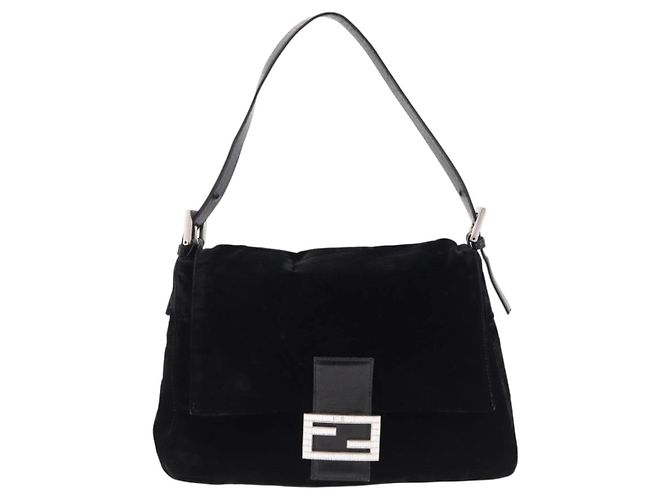 Borsa a Spalla FENDI Mamma Baguette Velluto Nero Argento Auth yk20633SAM - vista 13