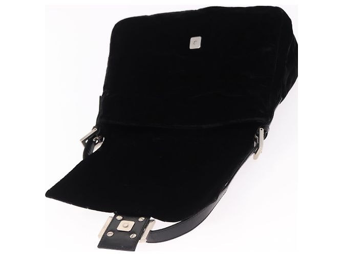 Borsa a Spalla FENDI Mamma Baguette Velluto Nero Argento Auth yk20633SAM - vista 22