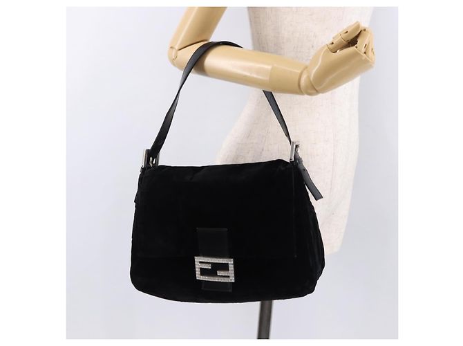 Borsa a Spalla FENDI Mamma Baguette Velluto Nero Argento Auth yk20633SAM - vista 29
