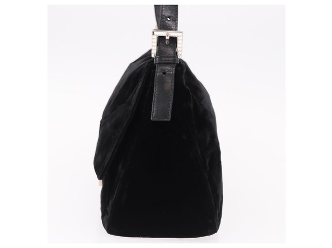 Borsa a Spalla FENDI Mamma Baguette Velluto Nero Argento Auth yk20633SAM - vista 3