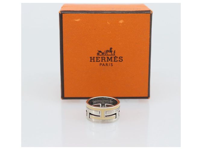 Ring Hermès Bague HERMES Move Ash Ag925 Argent Beige Auth 192856M Argenté - vue 9