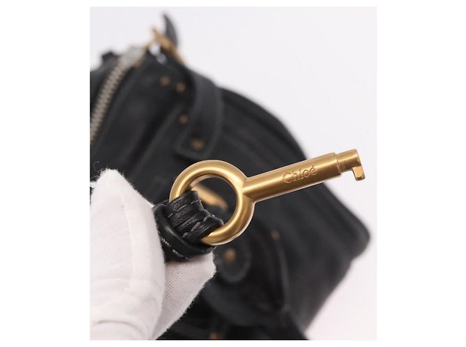 Chloé Borsa Chloe Paddington in pelle nera e oro Auth SW2641M Nero D'oro - vista 10