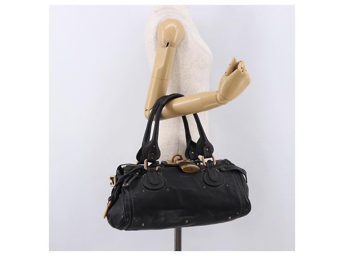 Chloé Borsa Chloe Paddington in pelle nera e oro Auth SW2641M Nero D'oro - vista 27