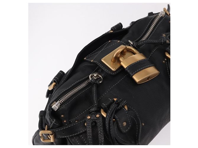 Chloé Borsa Chloe Paddington in pelle nera e oro Auth SW2641M Nero D'oro - vista 7