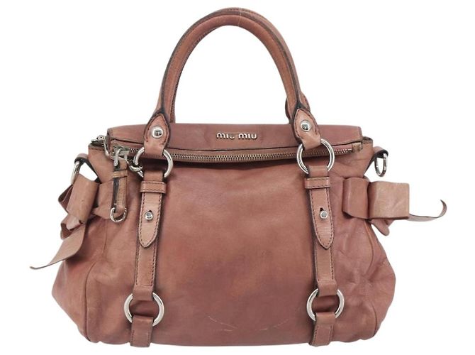 Borsa a mano Miu Miu Side Ribbon in pelle 2way Rosa Argento Auth bs36207 - vista 13