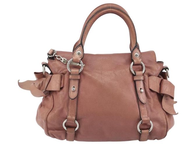 Borsa a mano Miu Miu Side Ribbon in pelle 2way Rosa Argento Auth bs36207 - vista 2