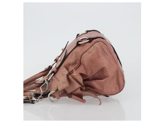 Borsa a mano Miu Miu Side Ribbon in pelle 2way Rosa Argento Auth bs36207 - vista 4