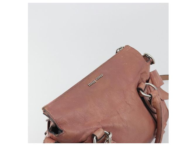 Borsa a mano Miu Miu Side Ribbon in pelle 2way Rosa Argento Auth bs36207 - vista 6