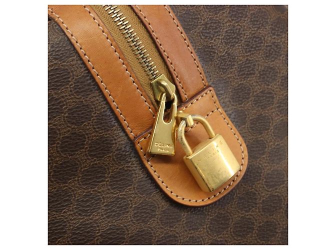 Céline Borsa Boston CELINE Macadam Canvas PVC Pelle Marrone Oro Auth 190319 D'oro - vista 10