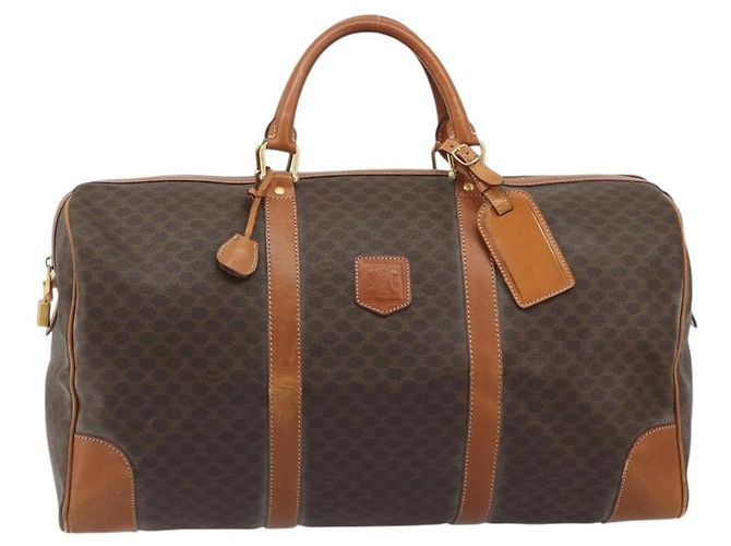 Céline Borsa Boston CELINE Macadam Canvas PVC Pelle Marrone Oro Auth 190319 D'oro - vista 13
