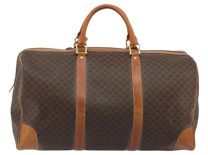 Céline Borsa Boston CELINE Macadam Canvas PVC Pelle Marrone Oro Auth 190319 D'oro - vista 2