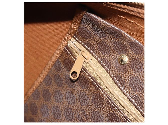 Céline Borsa Boston CELINE Macadam Canvas PVC Pelle Marrone Oro Auth 190319 D'oro - vista 23