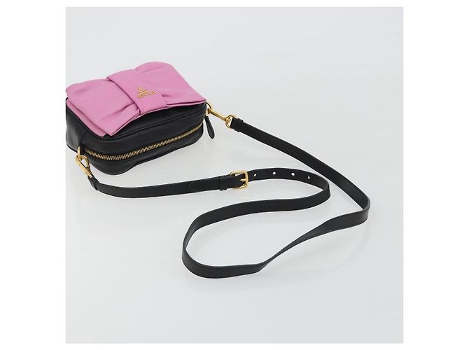 PRADA Ribbon Schultertasche Leder Schwarz Rosa Authentisch 191719V Pink - Ansicht 7