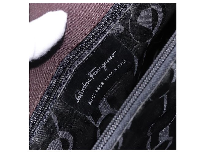 Borsa a tracolla Salvatore Ferragamo Gancini in tela marrone argento ka5290 - vista 12