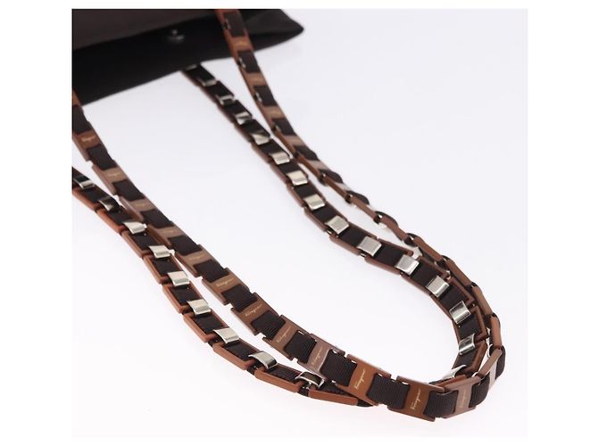 Borsa a tracolla Salvatore Ferragamo Gancini in tela marrone argento ka5290 - vista 7