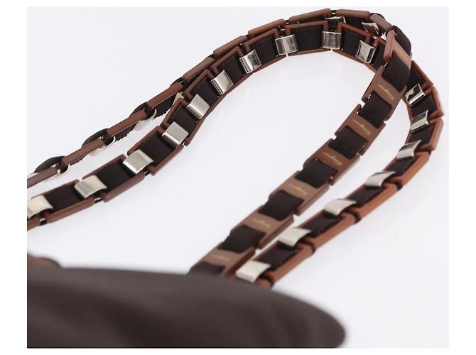 Borsa a tracolla Salvatore Ferragamo Gancini in tela marrone argento ka5290 - vista 8