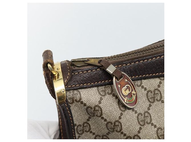 GUCCI GG Supreme Web Sherry Line Shoulder Bag PVC Beige Gold Auth 192186A Golden - view 10
