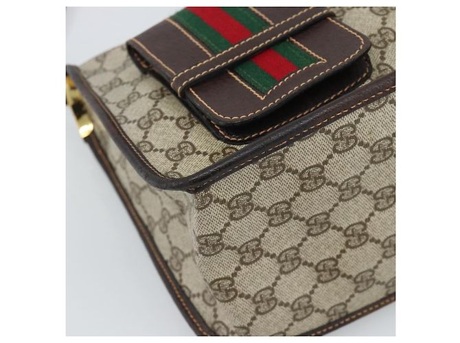 GUCCI GG Supreme Web Sherry Line Shoulder Bag PVC Beige Gold Auth 192186A Golden - view 14