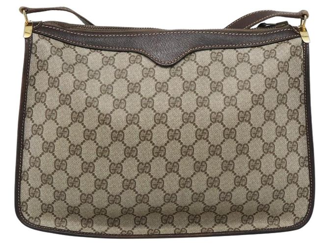 GUCCI GG Supreme Web Sherry Line Shoulder Bag PVC Beige Gold Auth 192186A Golden - view 2